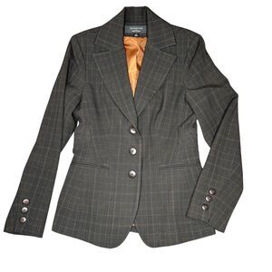 Signature Larry Levine Plaid Blazer Jacket Womens Size 4 Brown Career Academia